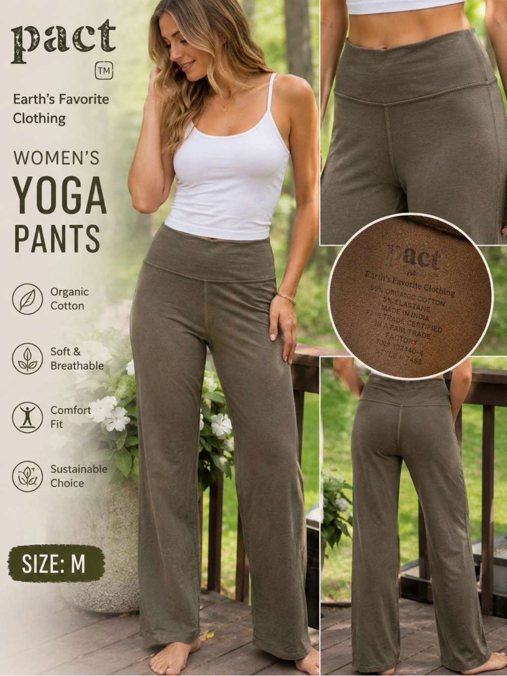 Pact Women's On the Go-To Cropped Bootcut Legging pants m medium Castor Green